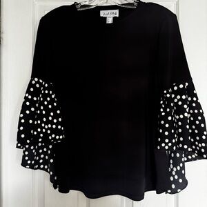 Ribkoff NWOT Polka Dot Sleeve Black Top Size 6 Medium